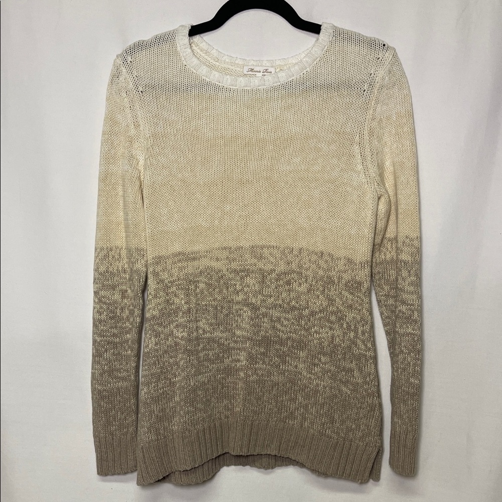Minnie Rose Ombre Crewneck Sweater in Cream and Taupe